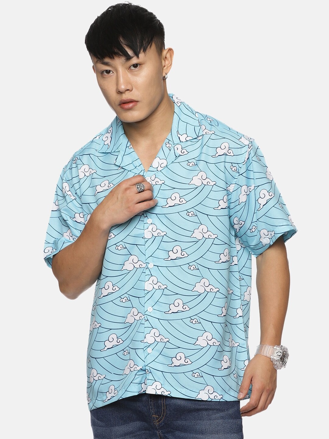 

Fans Army Demon Slayer Tanjiro Printed Oversized Casual Shirt, Blue