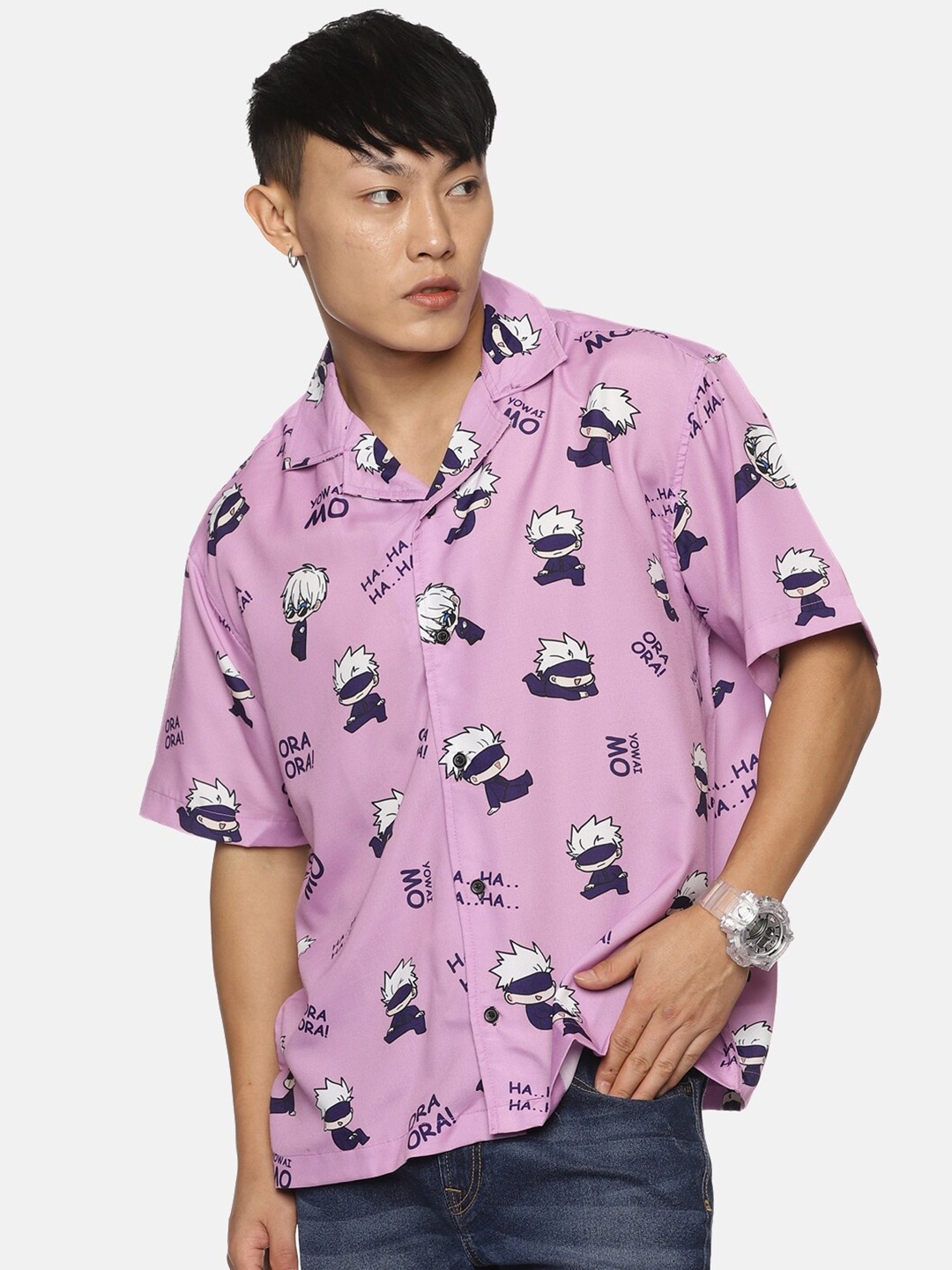 

Fans Army Jujutsu Kaisen Chibi Gojo Printed Casual Shirt, Lavender