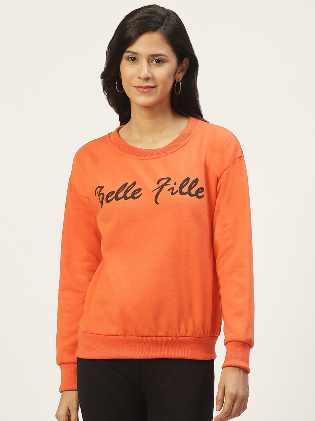 

BAESD Typography Printed Fleece Pullover Sweatshirt, Orange