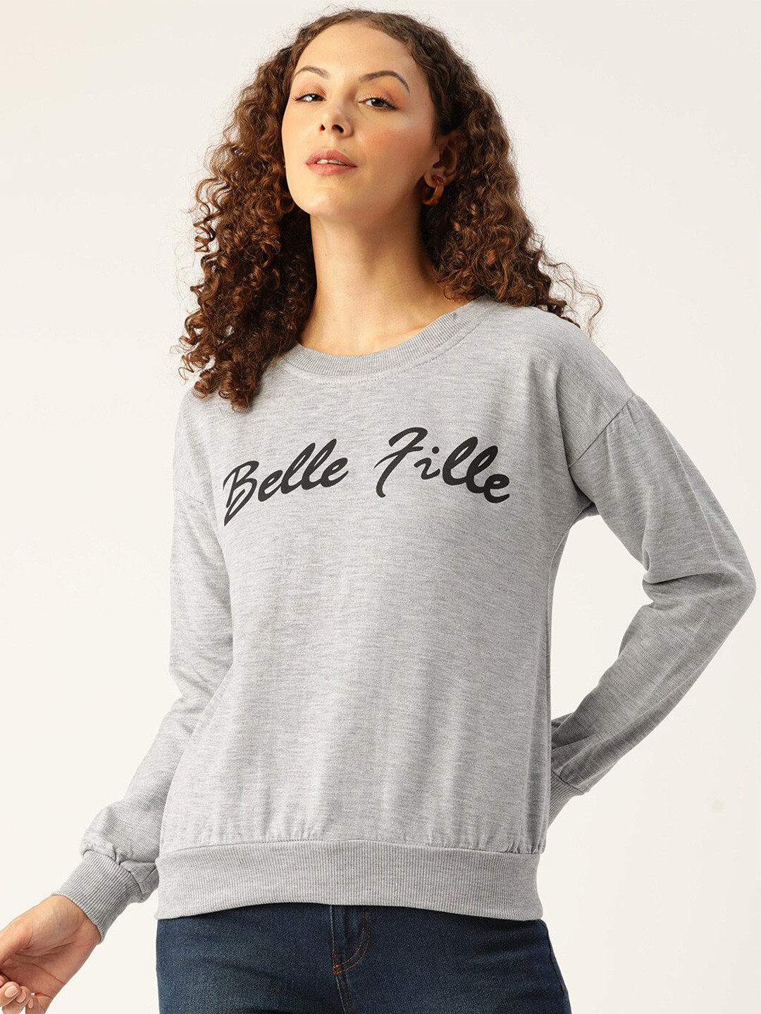 

BAESD Typography Printed Fleece Pullover Sweatshirt, Grey melange