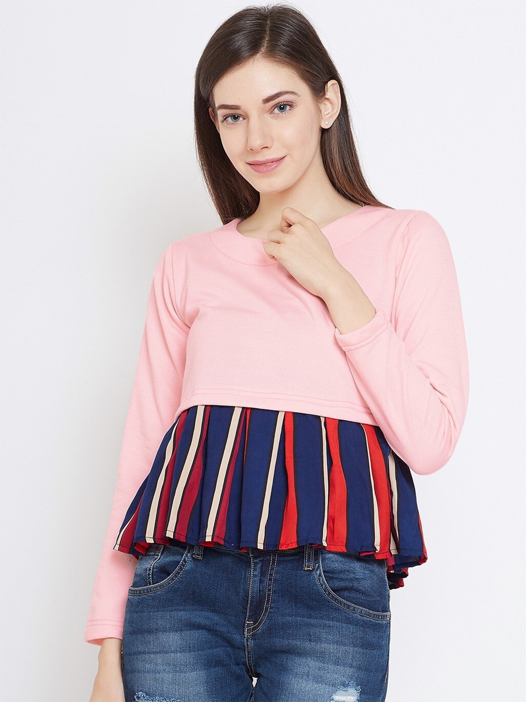 

BAESD Striped Fleece Pullover Sweatshirt, Pink