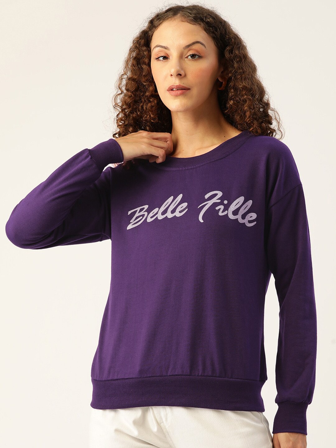 

BAESD Typography Printed Pullover Fleece Sweatshirt, Purple