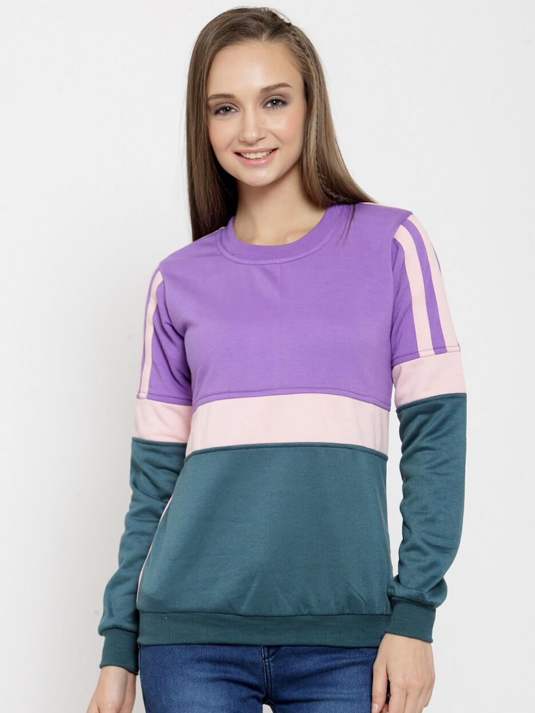 

BAESD Colourblocked Long Sleeves Fleece Pullover, Violet