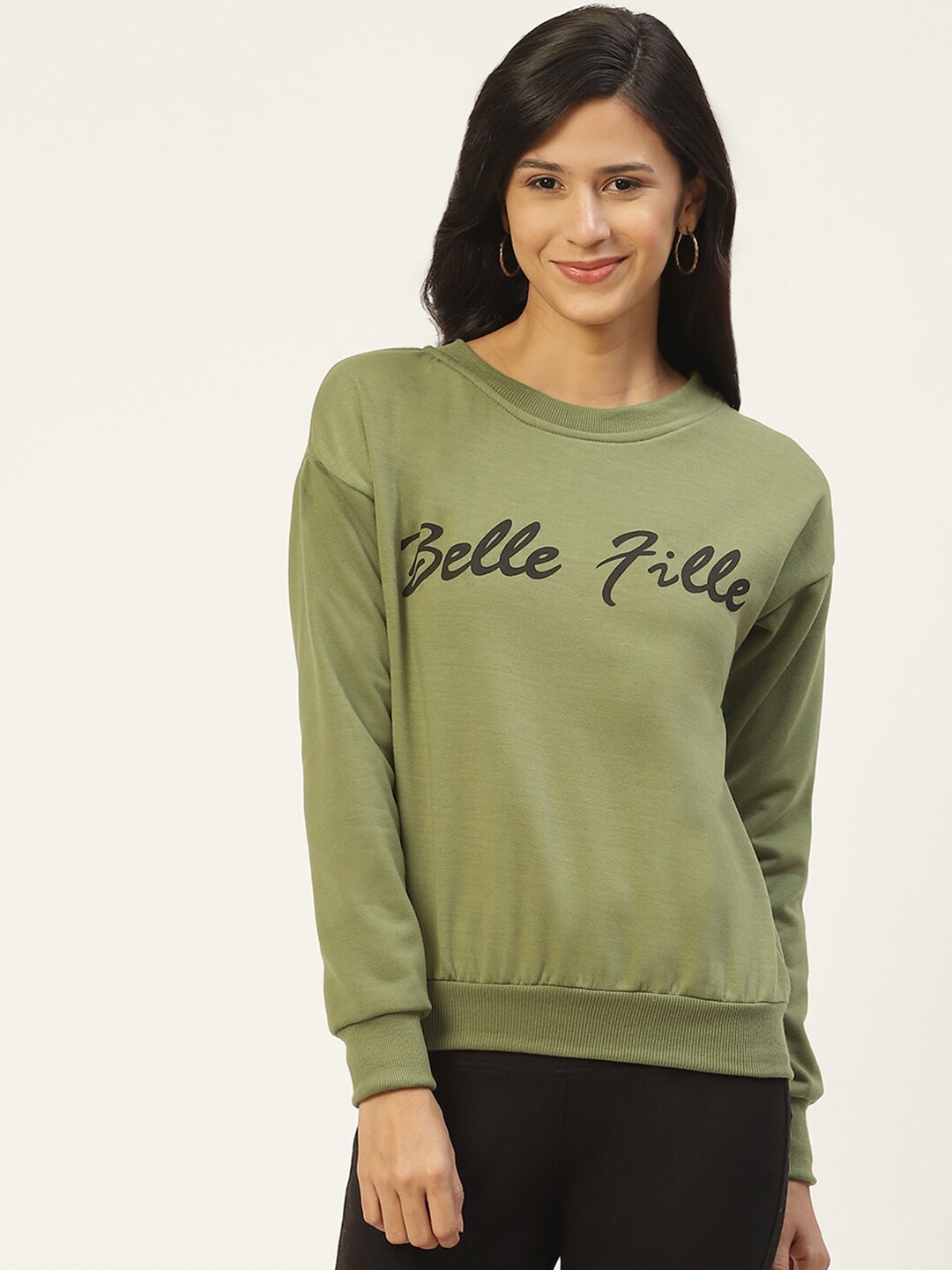 

BAESD Typography Printed Long Sleeves Fleece Pullover, Olive