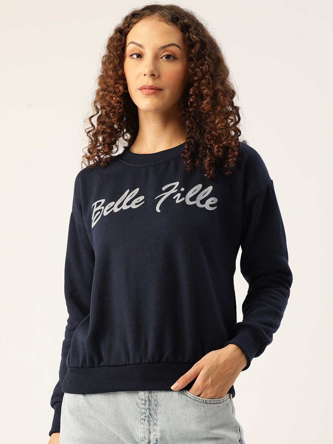 

BAESD Typography Printed Round Neck Sweatshirt, Navy blue