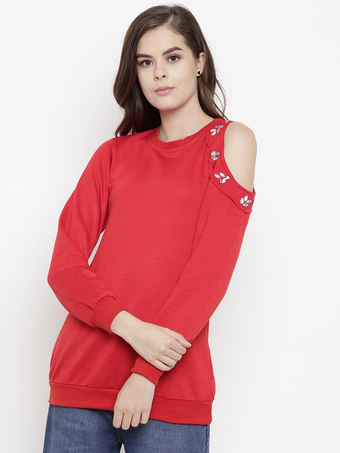 

BAESD Round Neck Fleece Pullover, Red