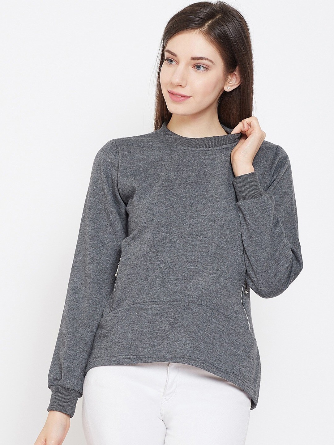 

BAESD Round Neck Fleece Pullover Sweatshirt, Grey