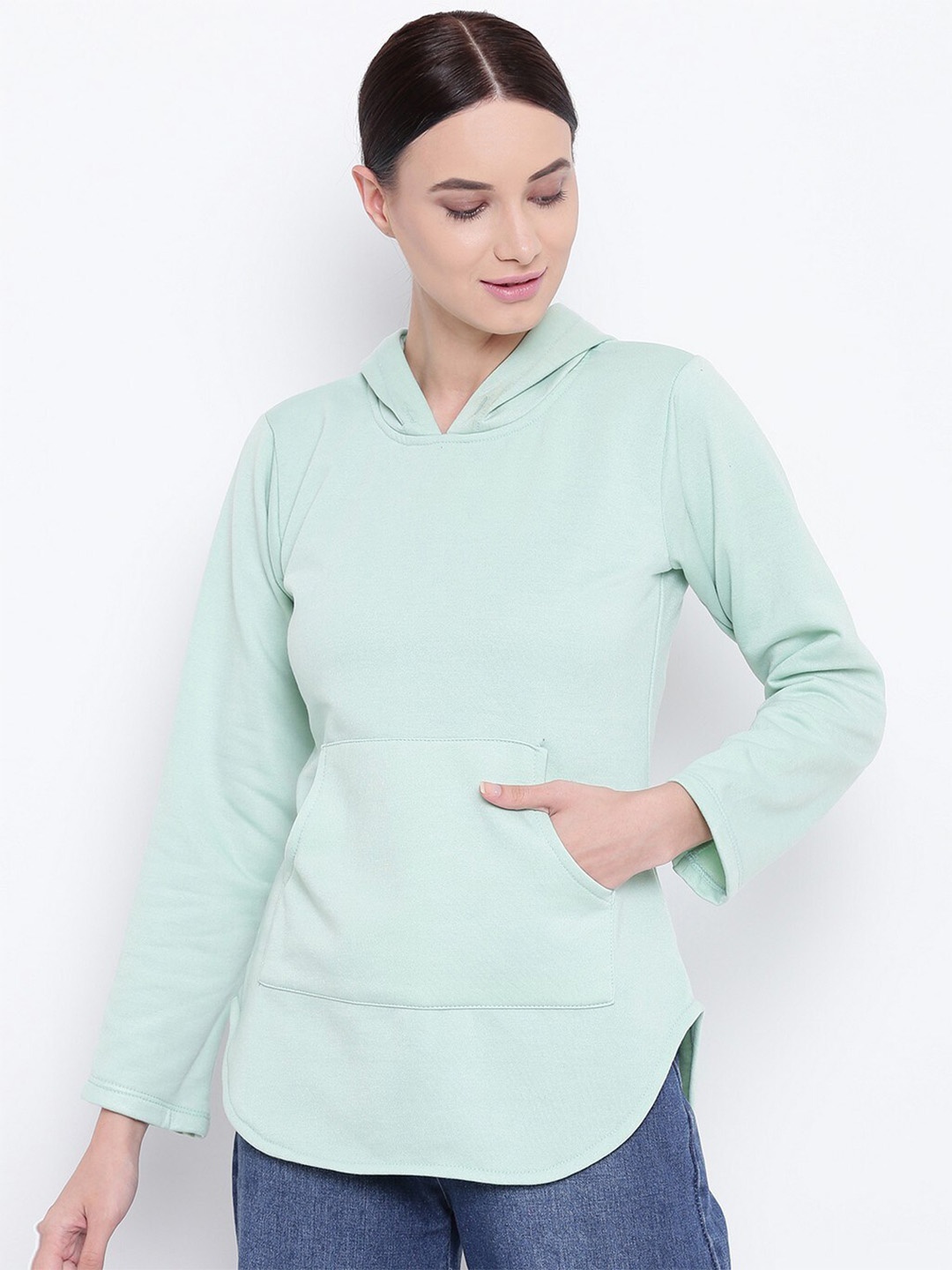 

BAESD Hooded Long Sleeves Fleece Pullover Sweatshirt, Sea green