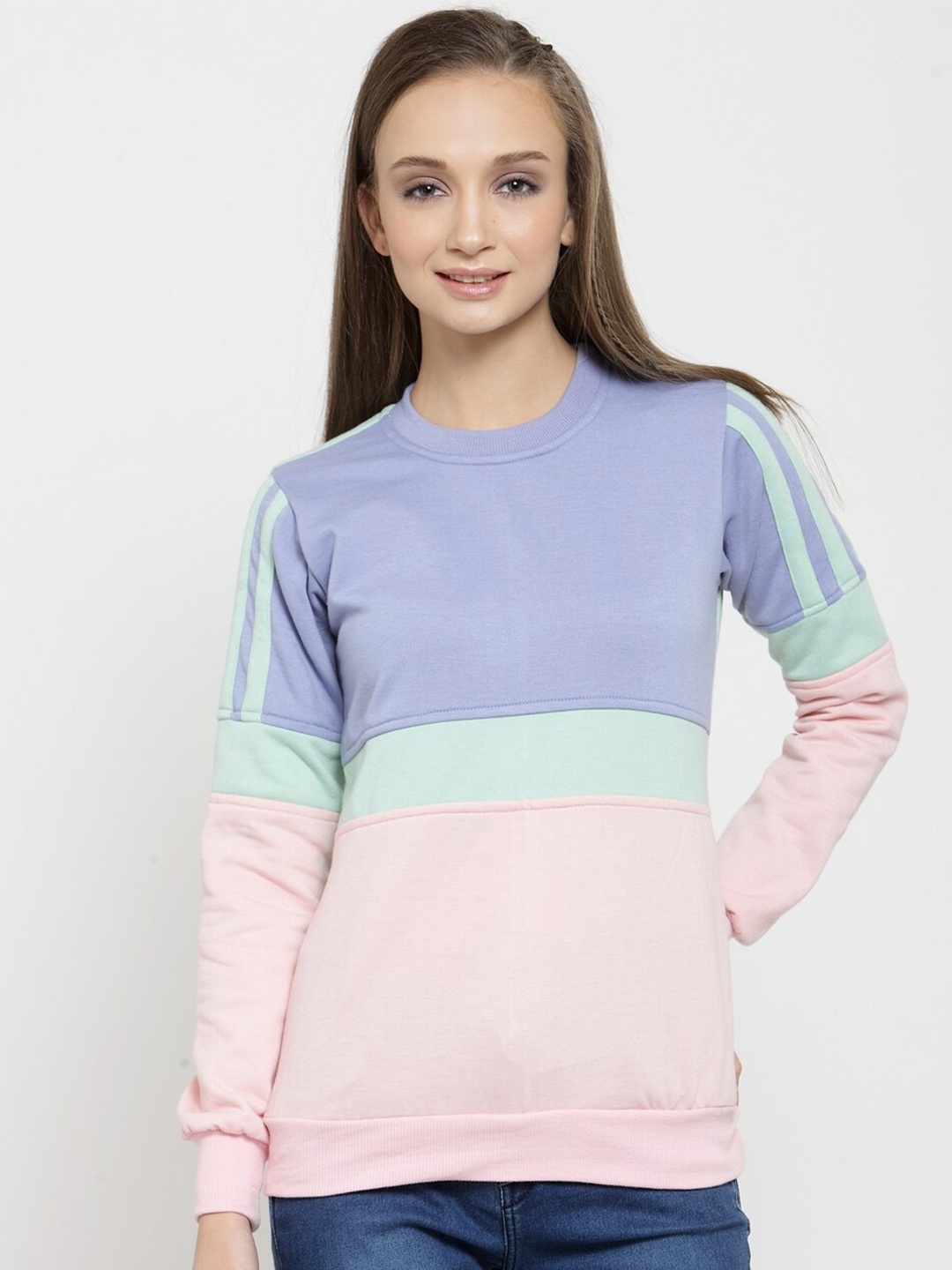 

BAESD Colourblocked Round Neck Fleece Sweatshirt, Blue