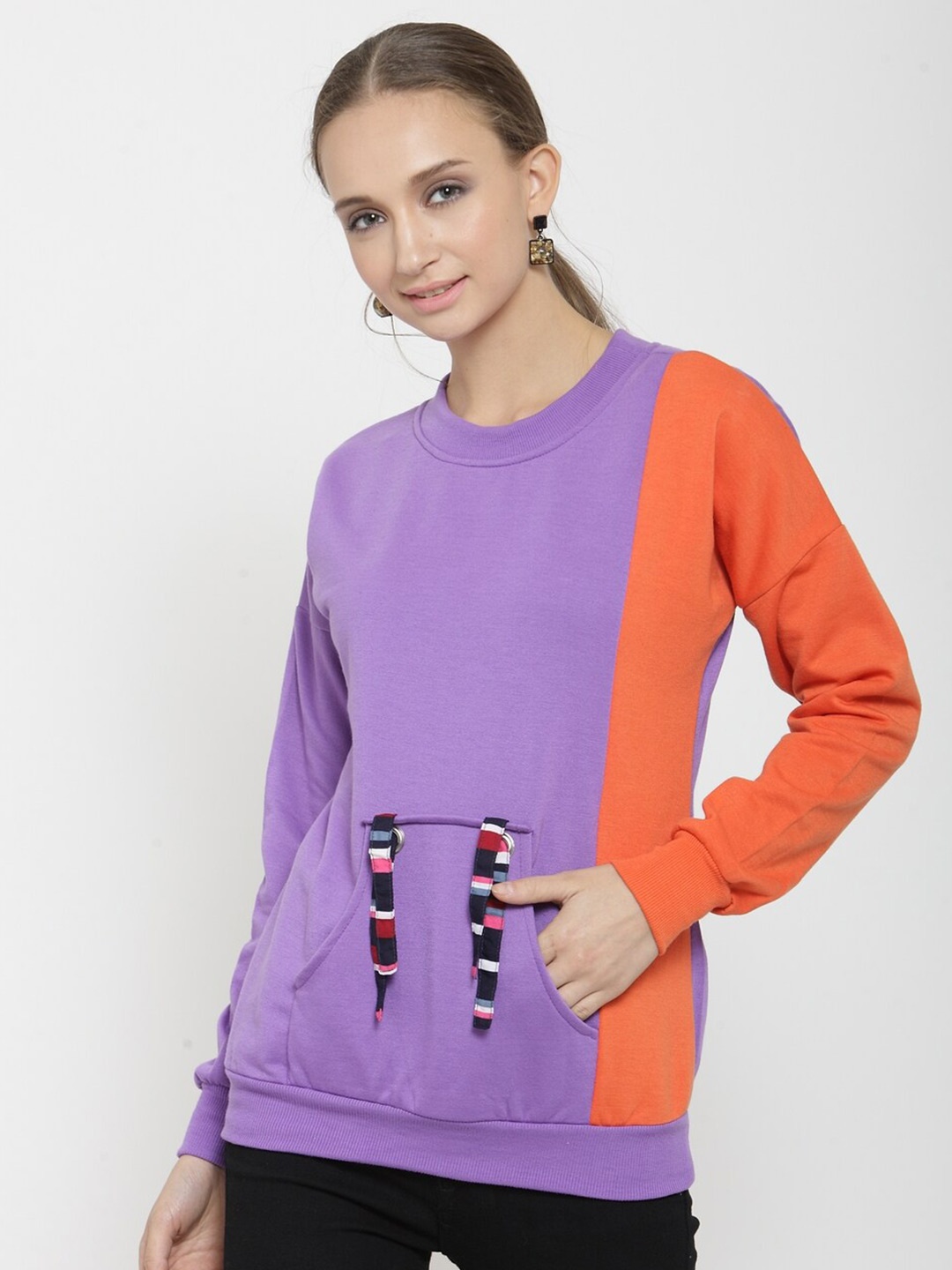 

BAESD Colourblocked Round Neck Fleece Sweatshirt, Violet