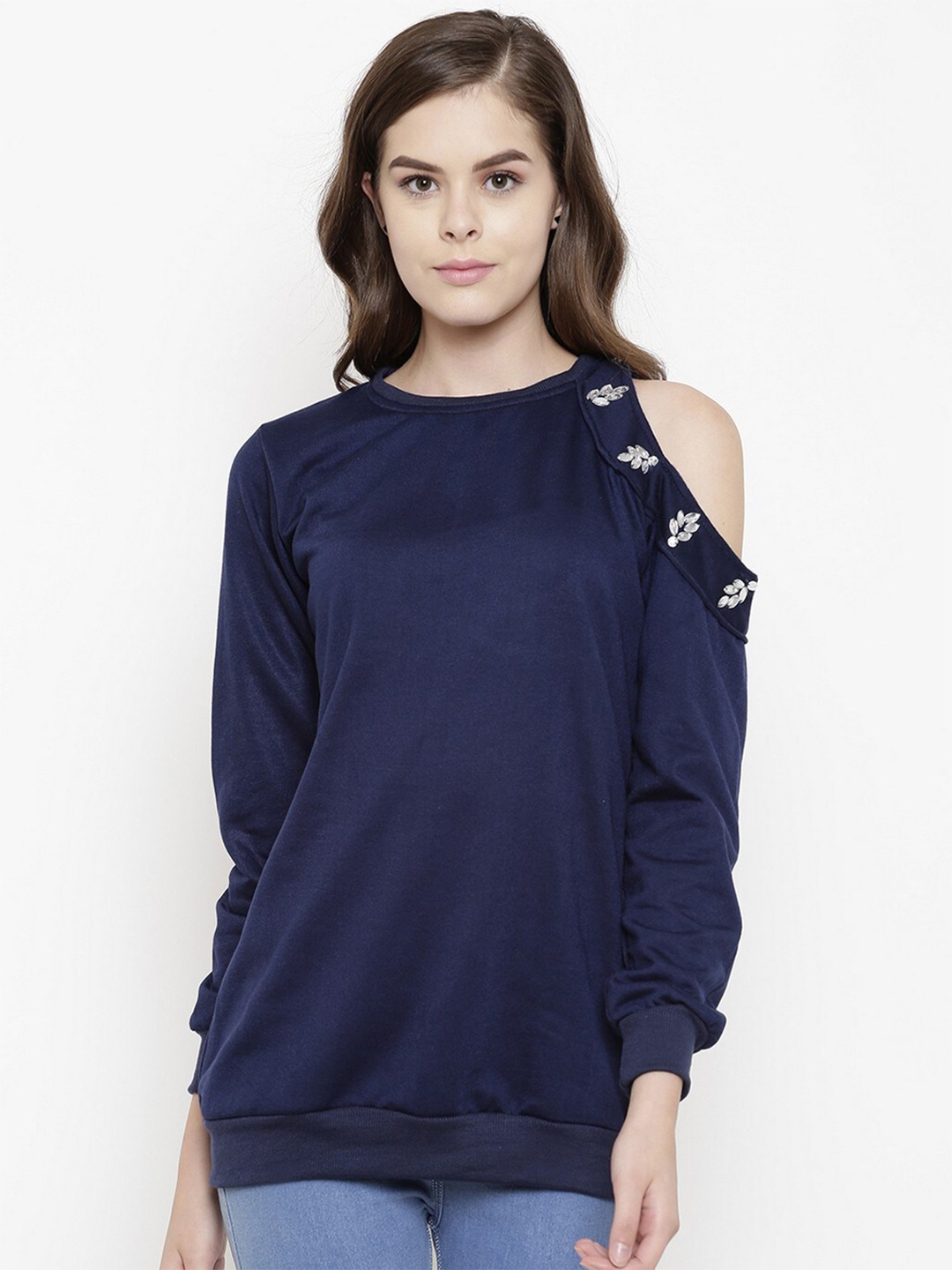 

BAESD Cold-Shoulder Fleece Sweatshirt, Navy blue