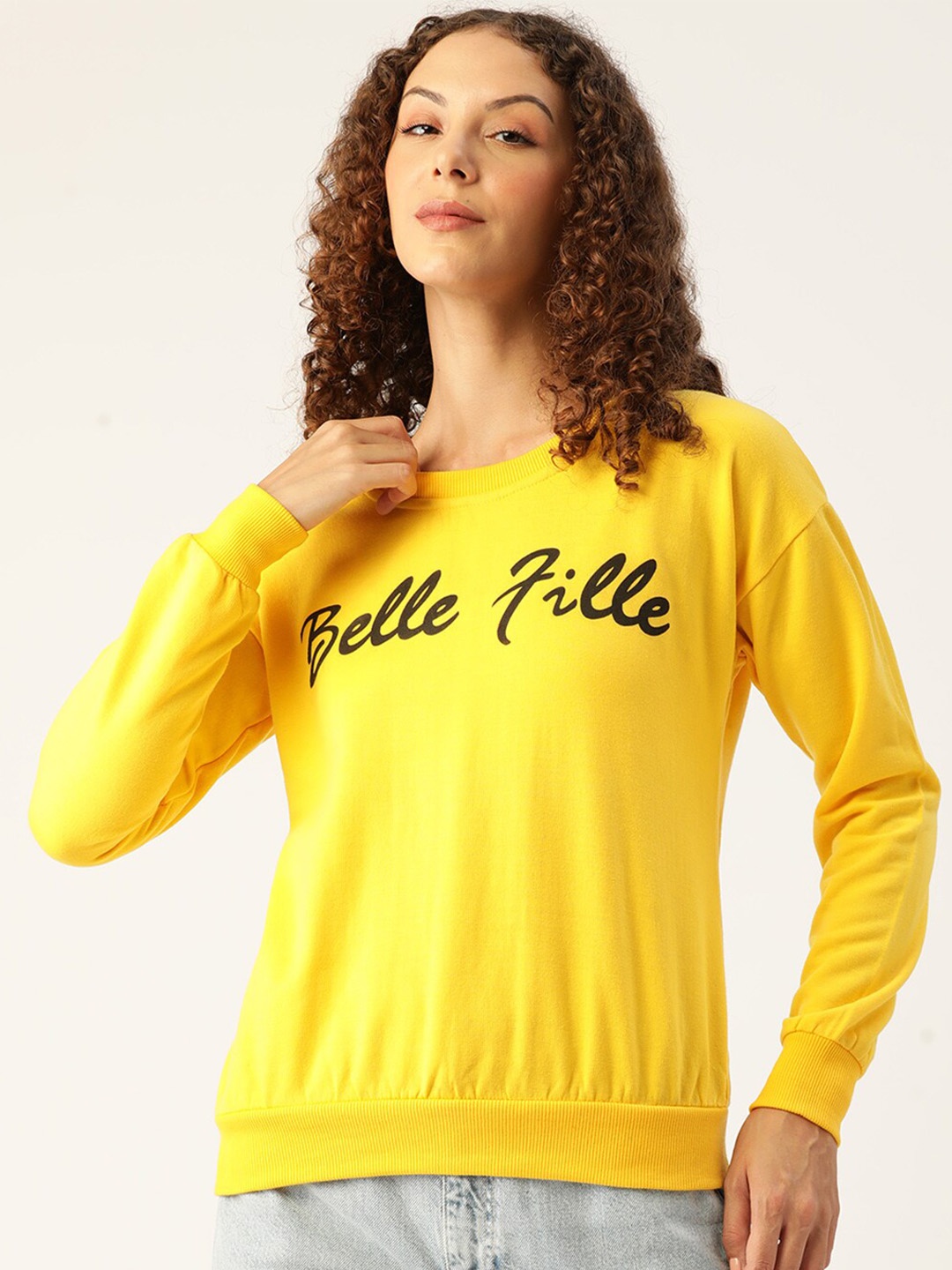 

BAESD Typography Printed Fleece Pullover Sweatshirt, Yellow