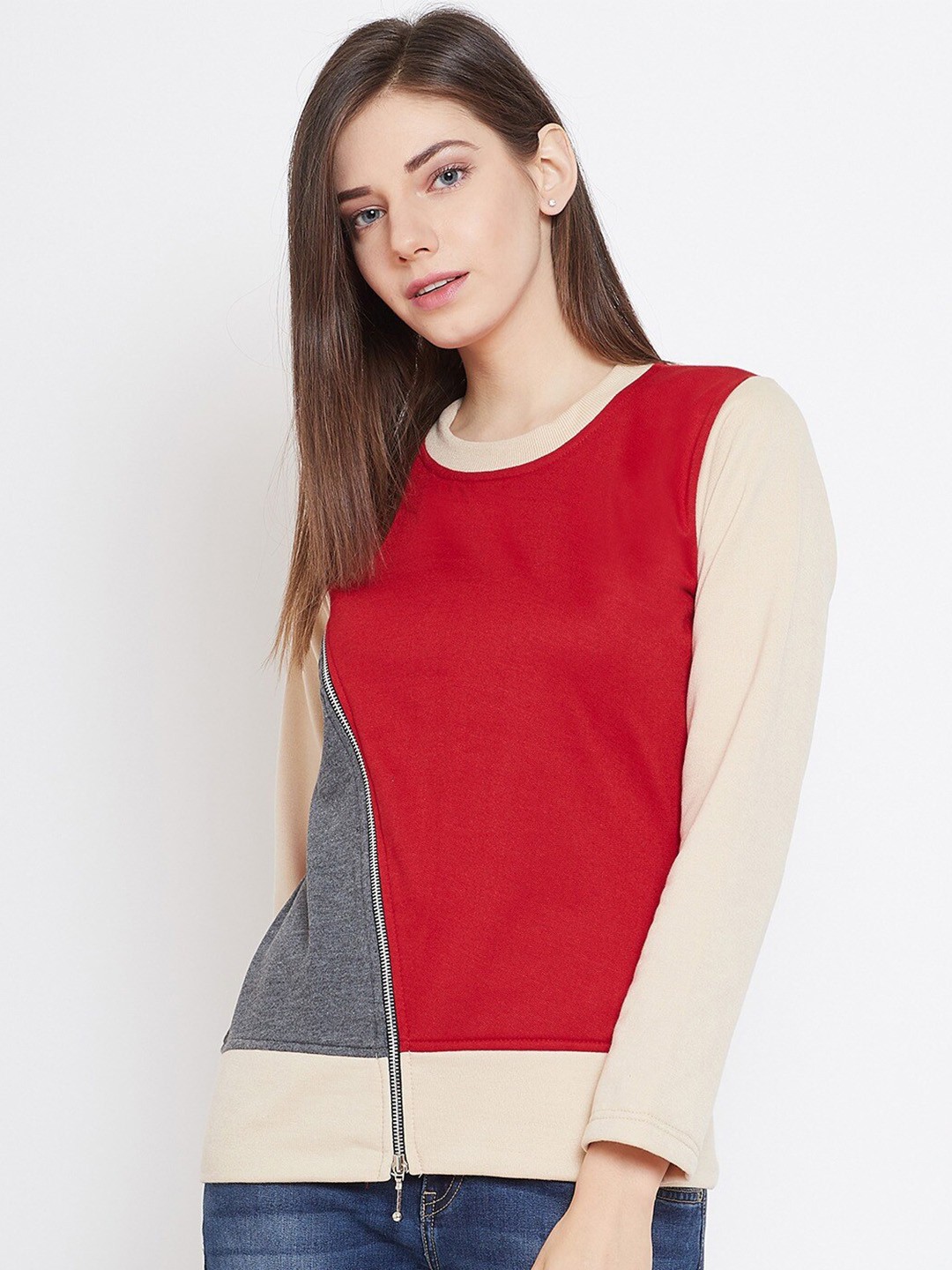 

BAESD Colourblocked Fleece Pullover Sweatshirt, Red