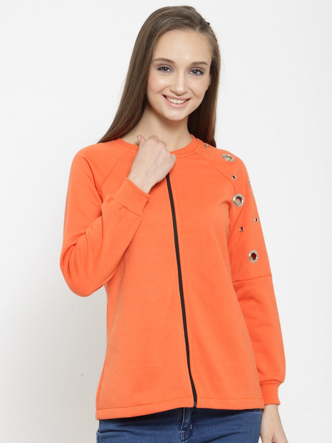 

BAESD Long Sleeves Fleece Front Open Sweatshirt, Orange
