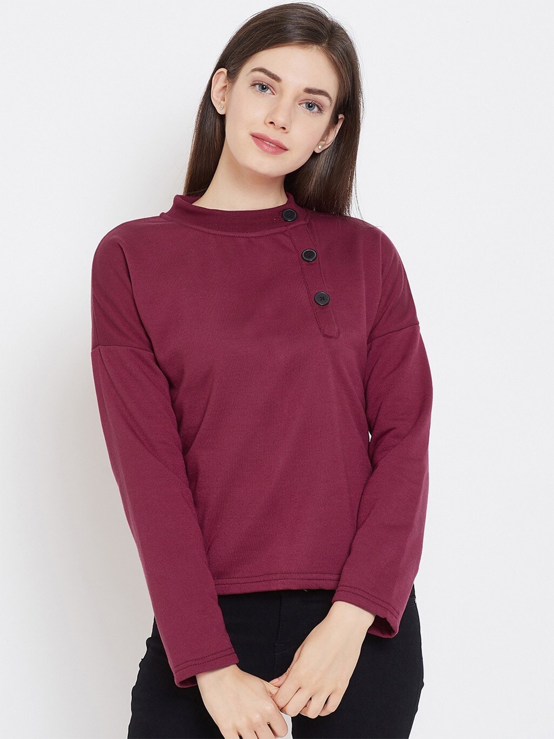 

BAESD Long Sleeves Mock Collar Fleece Pullover, Maroon