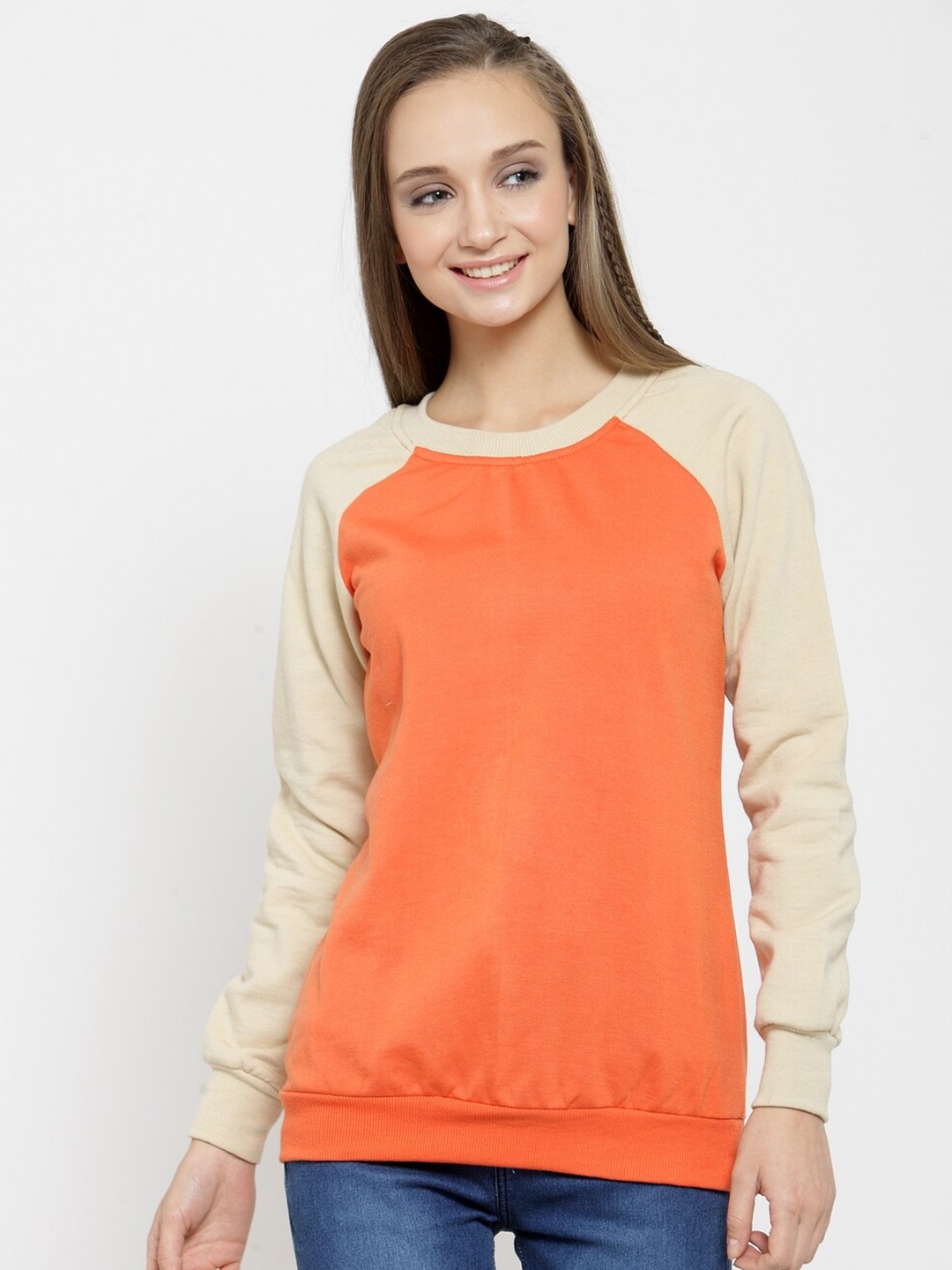 

BAESD Colourblocked Pullover Fleece Sweatshirt, Orange