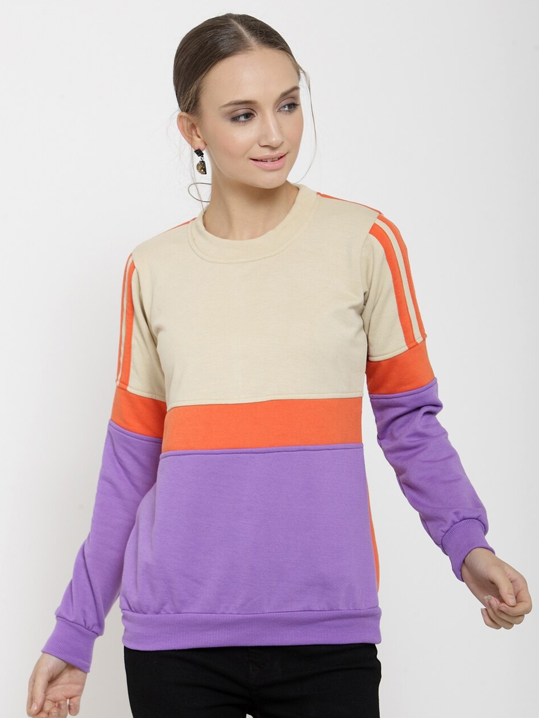 

BAESD Colourblocked Pullover Fleece Sweatshirt, Beige