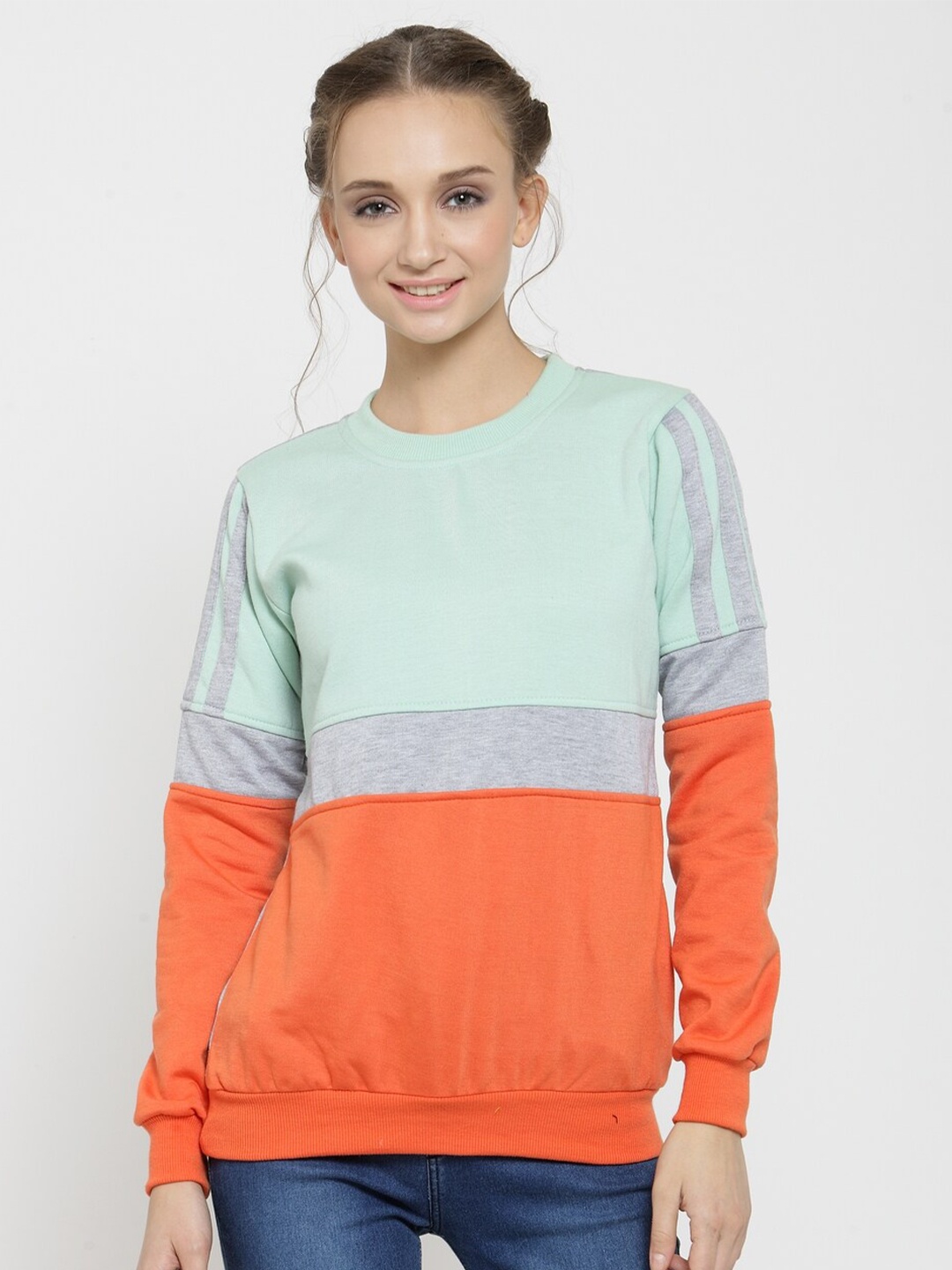 

BAESD Colourblocked Fleece Pullover Sweatshirt, Sea green