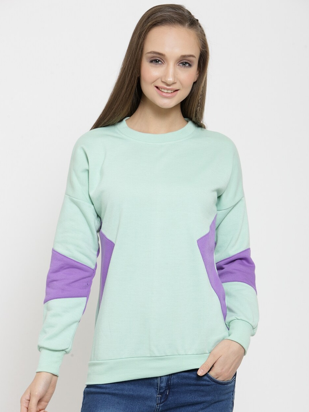

BAESD Colourblocked Fleece Pullover Sweatshirt, Sea green