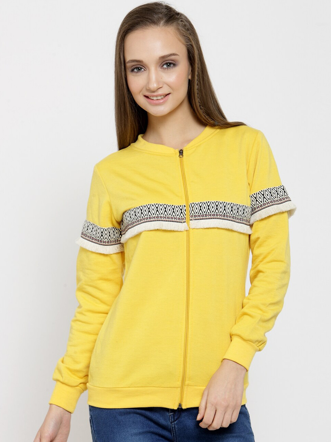 

BAESD Graphic Printed Fleece Front-Open Sweatshirt, Yellow
