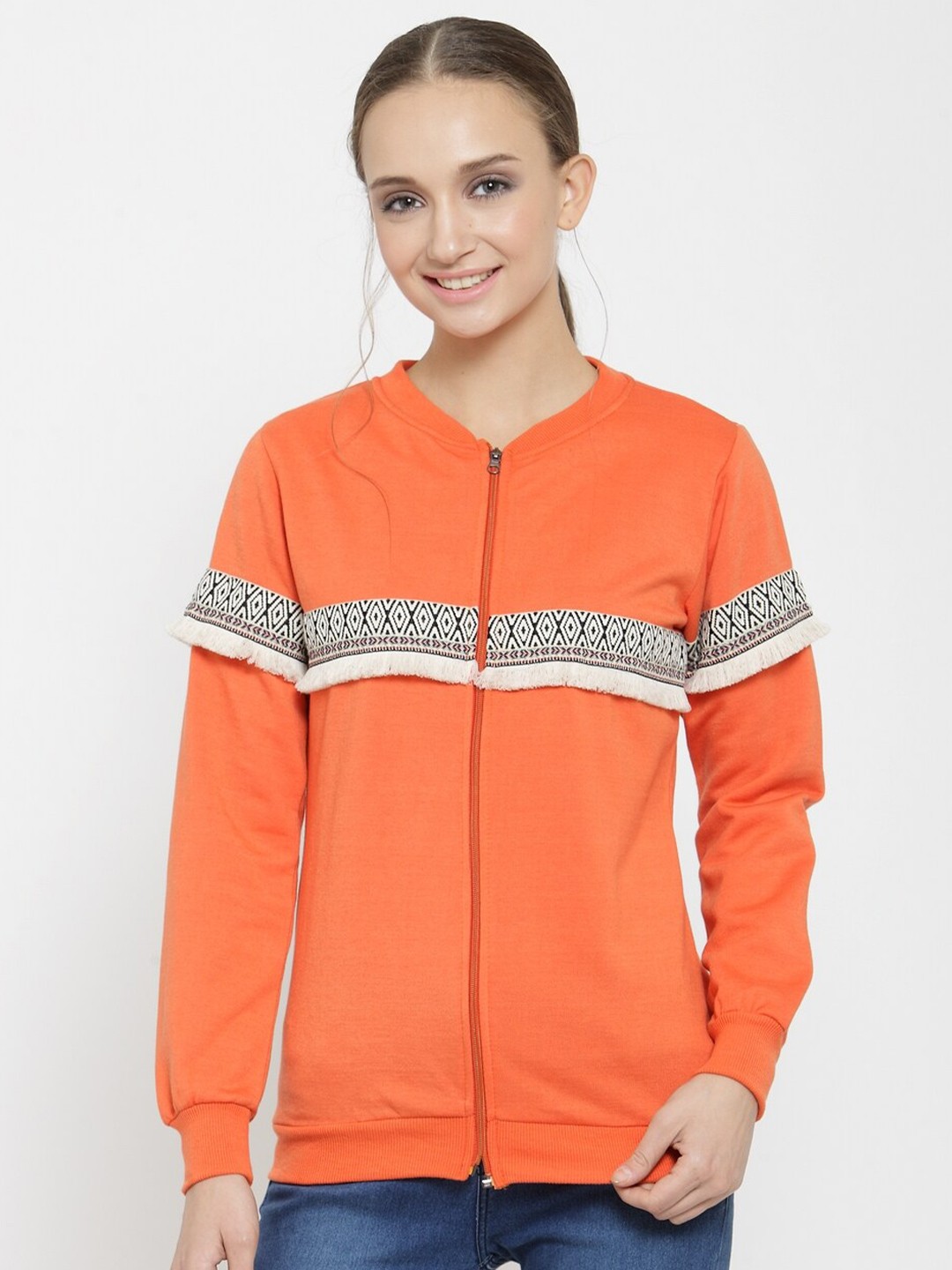 

BAESD Graphic Printed Fleece Front-Open Sweatshirt, Orange