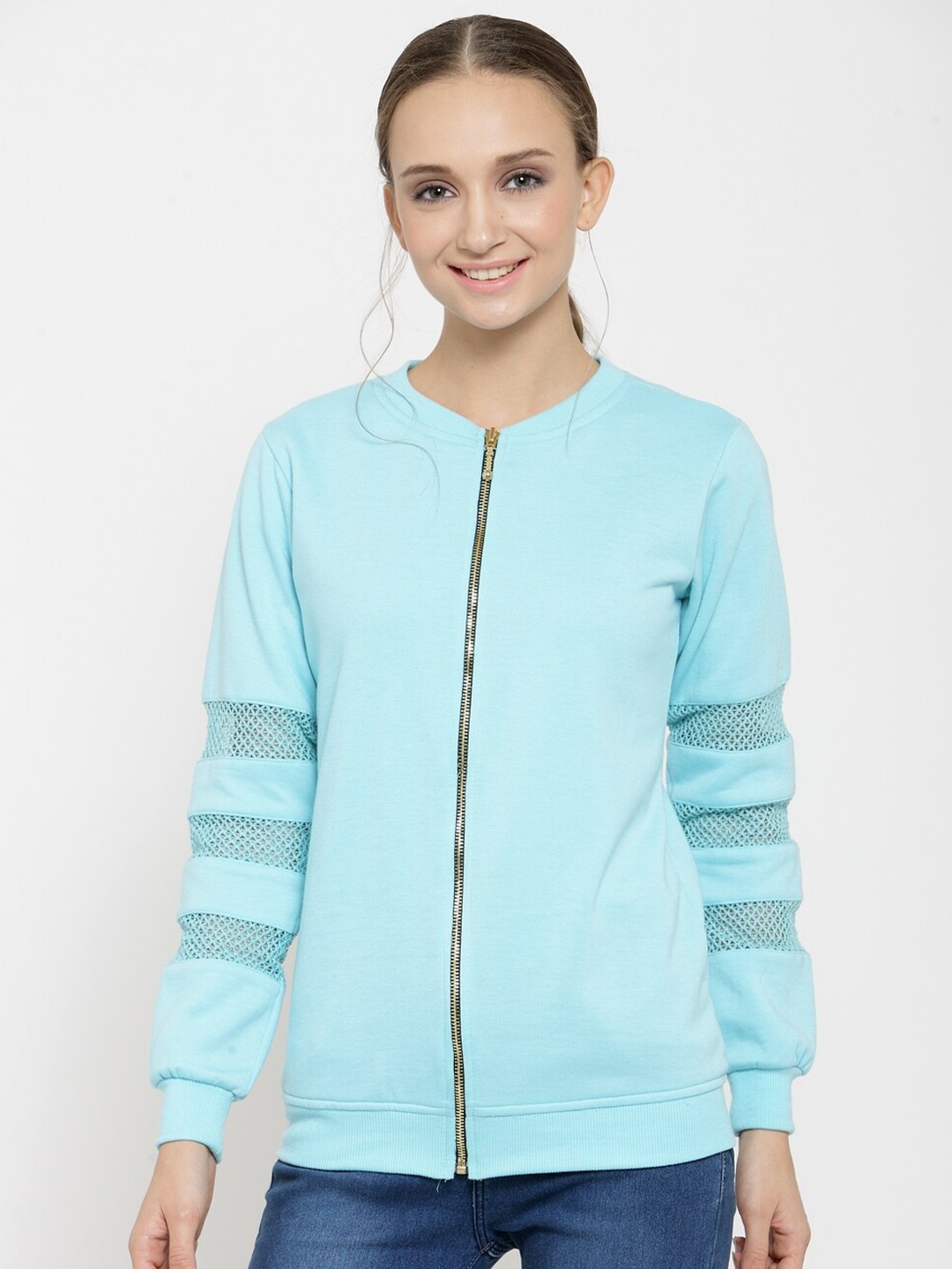 

BAESD Henley Collar Fleece Front-Open Sweatshirt, Turquoise blue