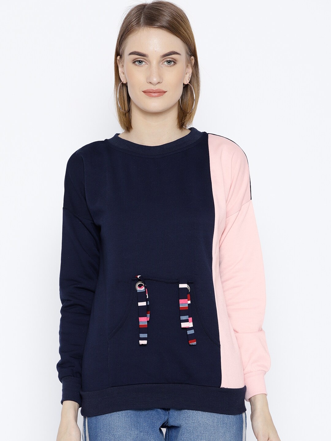 

BAESD Colourbocked Long Sleeve Fleece Pullover Sweatshirt, Navy blue