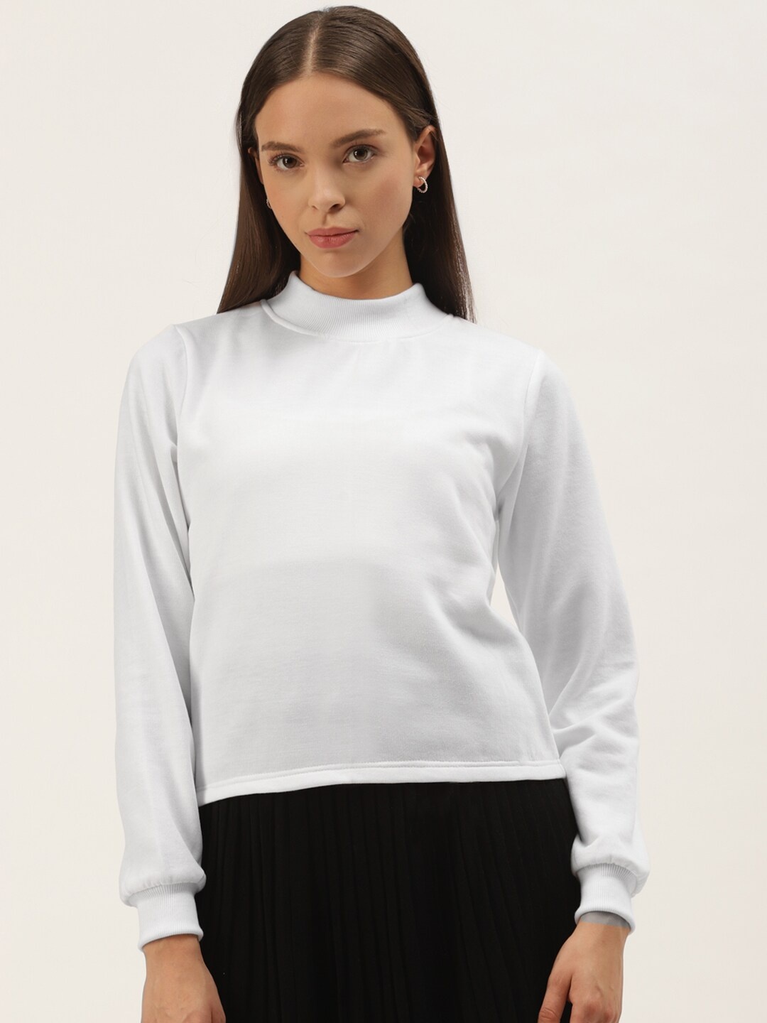 

BAESD Mock Collar Long Sleeve Fleece Pullover Sweatshirt, White
