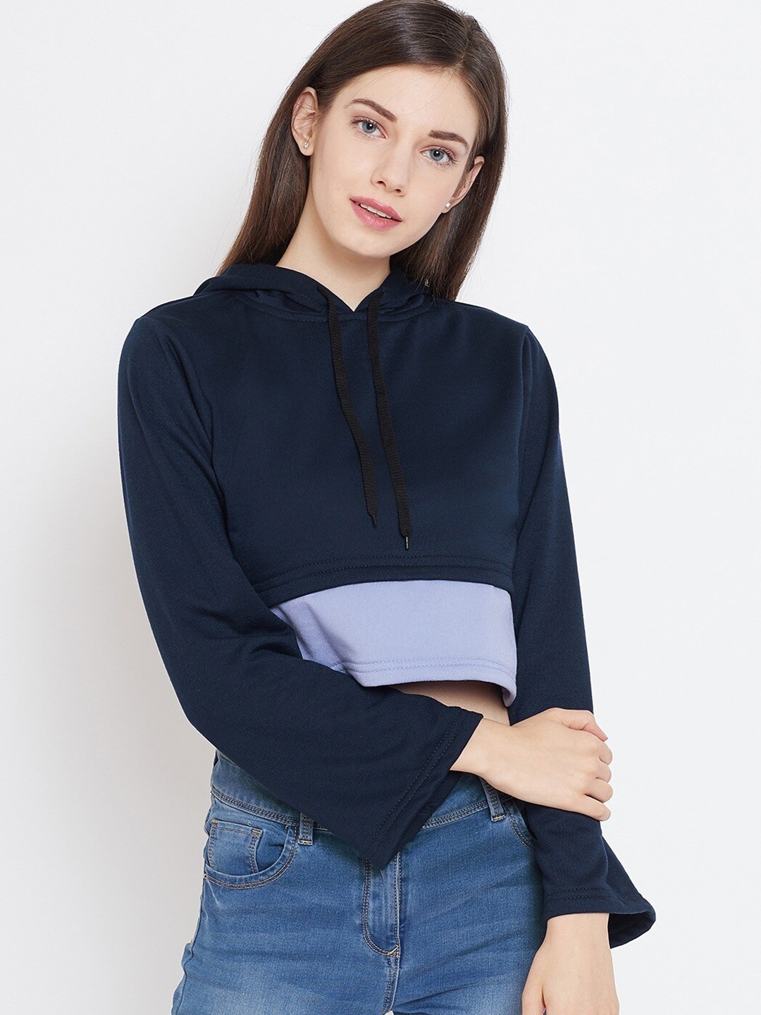 

BAESD Hooded Fleece Crop Pullover Sweatshirt, Navy blue