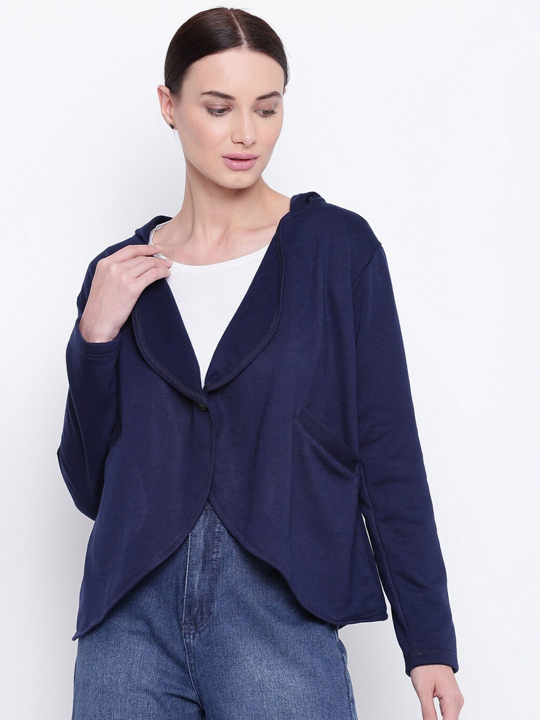 

BAESD Hooded Fleece Front-Open Sweatshirt, Navy blue
