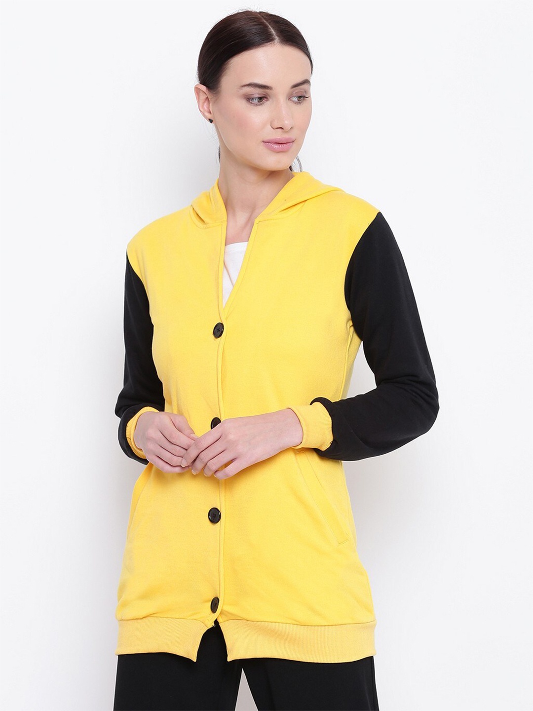 

BAESD Colourblocked Hooded Fleece Front-Open Sweatshirt, Yellow