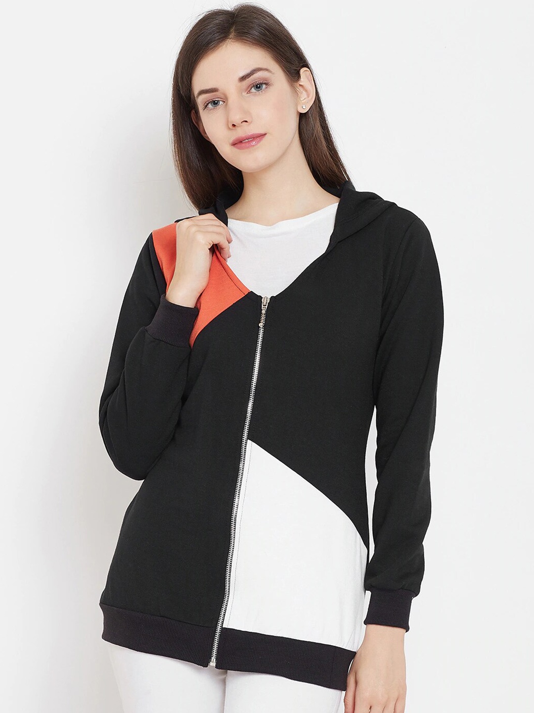 

BAESD Colourblocked Hooded Fleece Front-Open Sweatshirt, Black