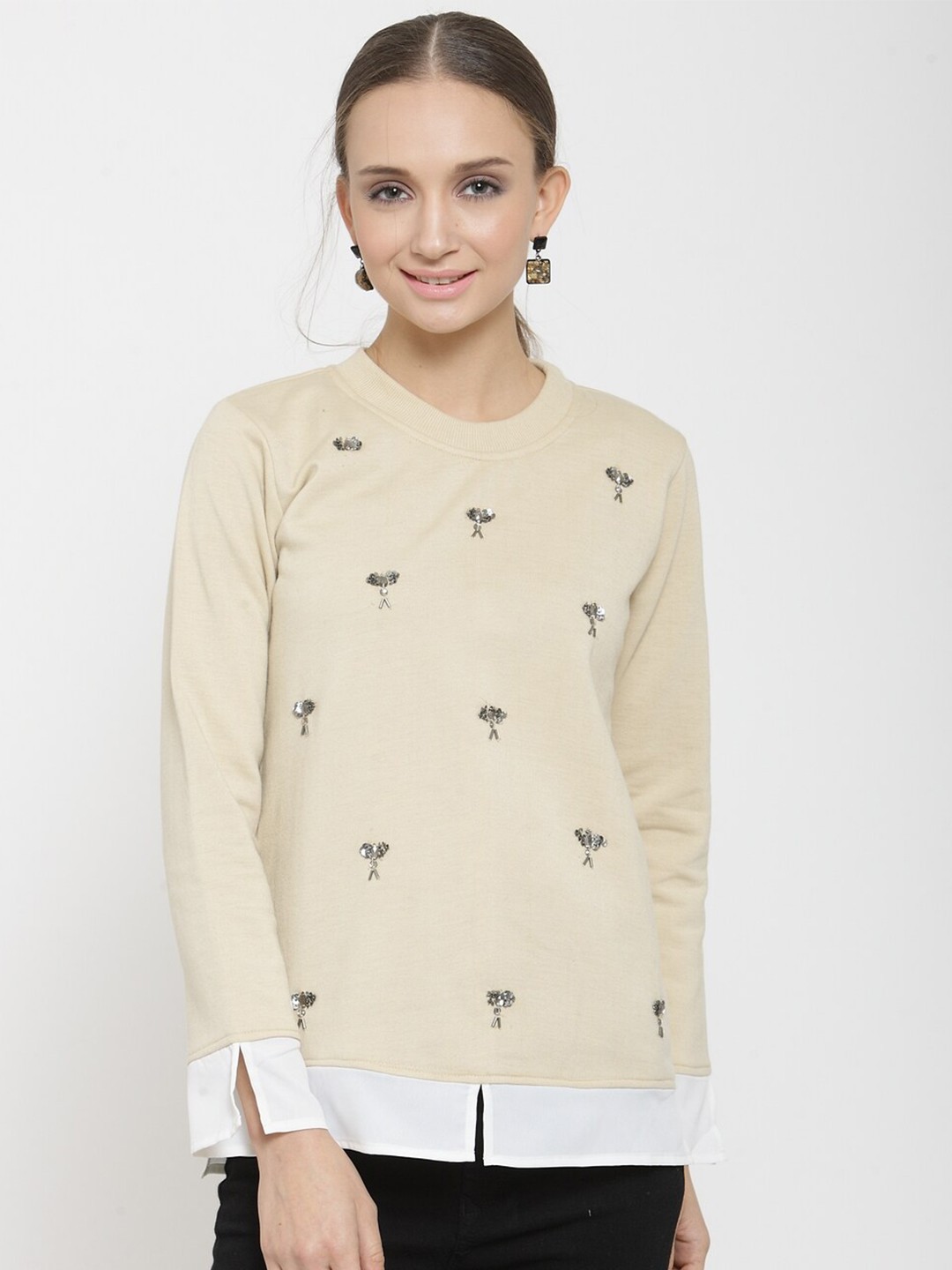 

BAESD Embellished Fleece Pullover, Beige