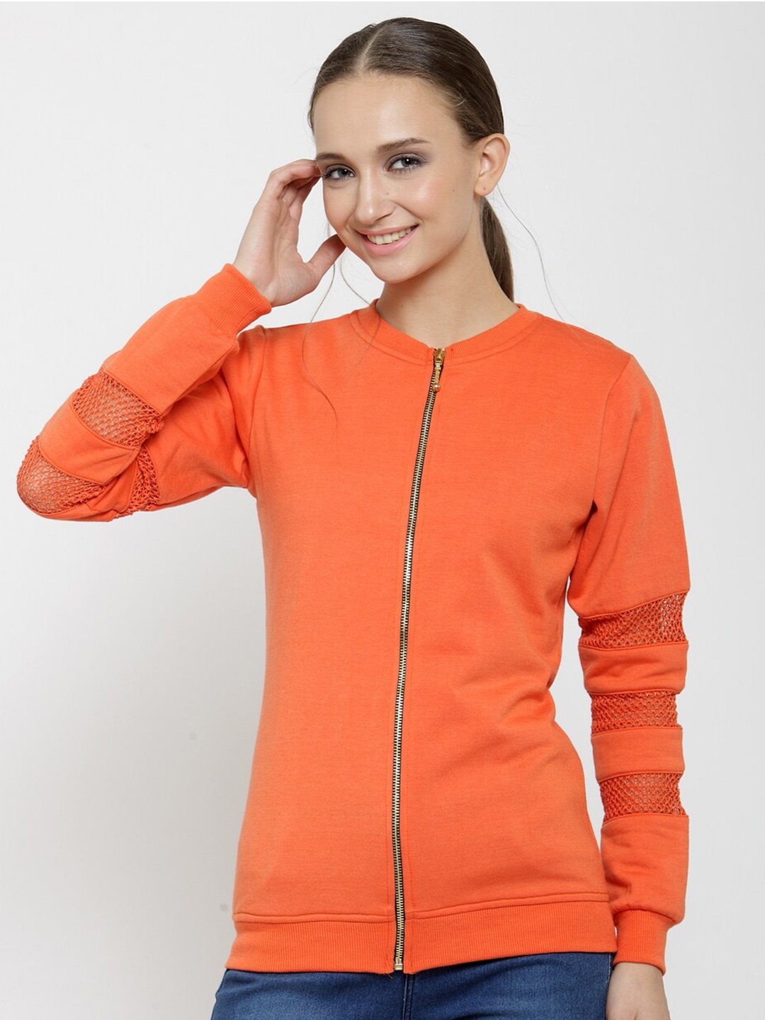 

BAESD Round Neck Fleece Open Front Sweatshirt, Orange