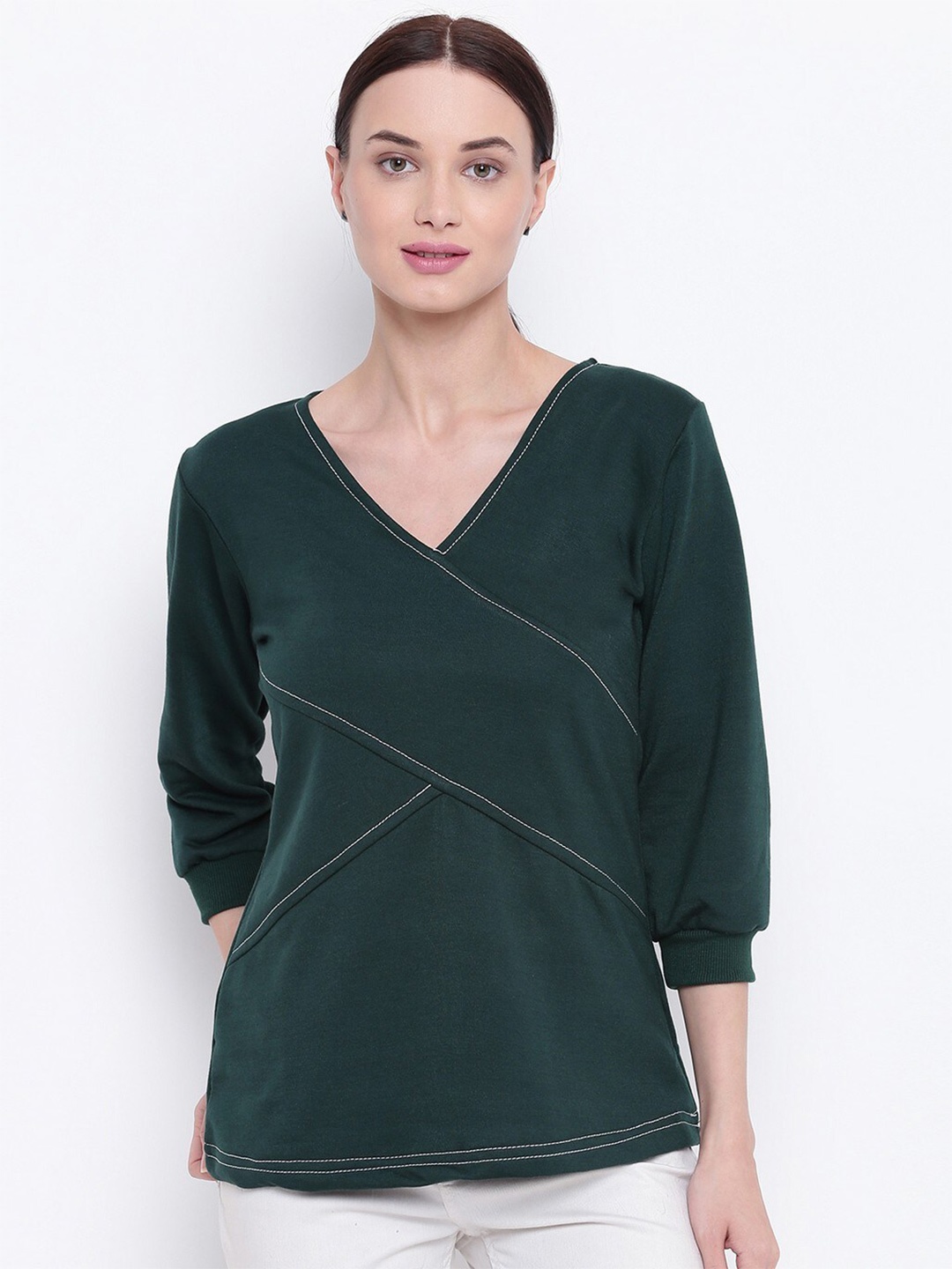 

BAESD V-Neck Fleece Pullover Sweatshirt, Green