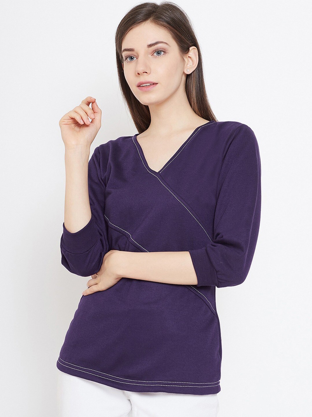 

BAESD V-Neck Embroidered Fleece Pullover Sweatshirt, Purple