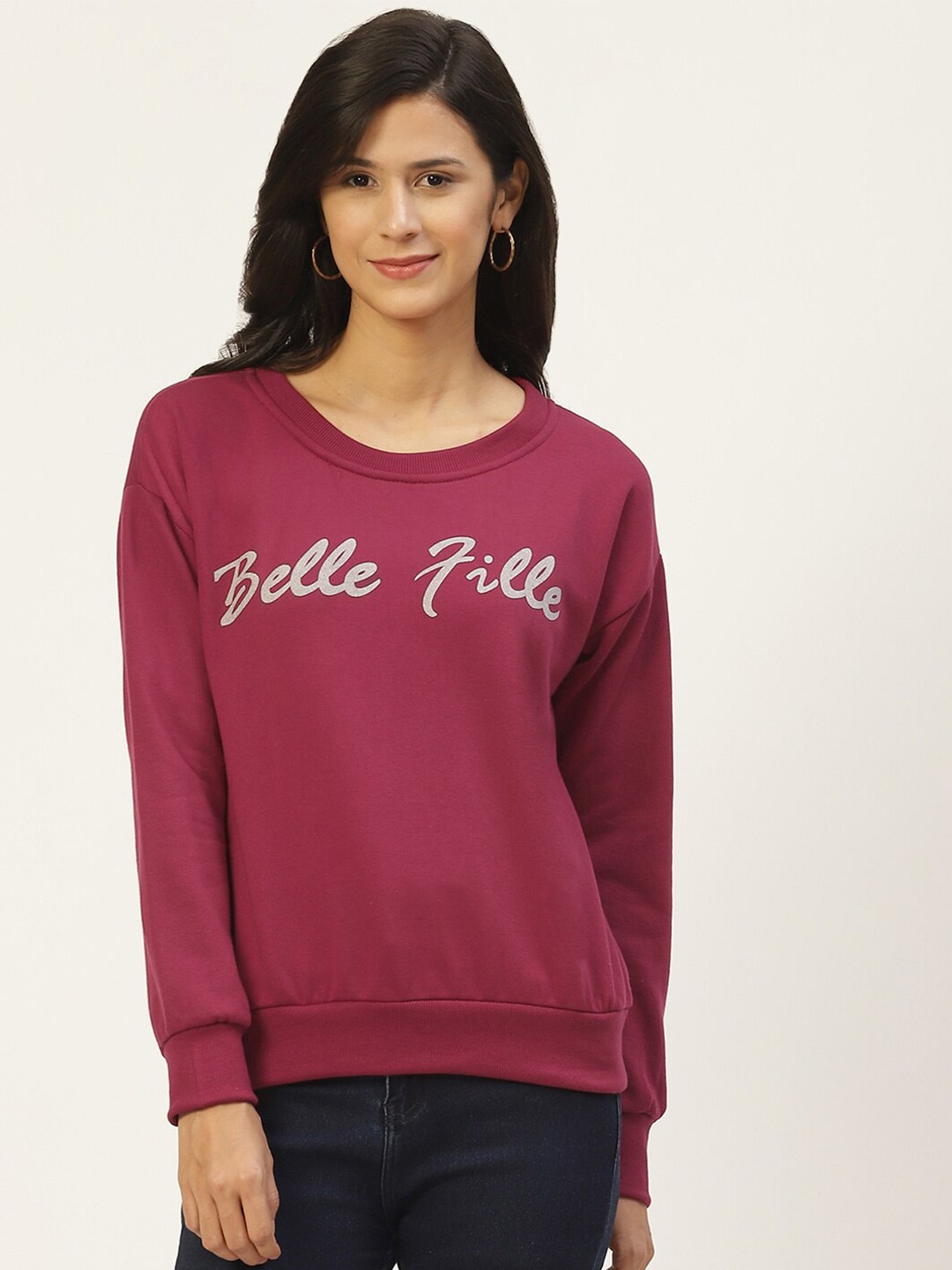 

BAESD Typography Printed Long Sleeves Fleece Pullover Sweatshirt, Maroon