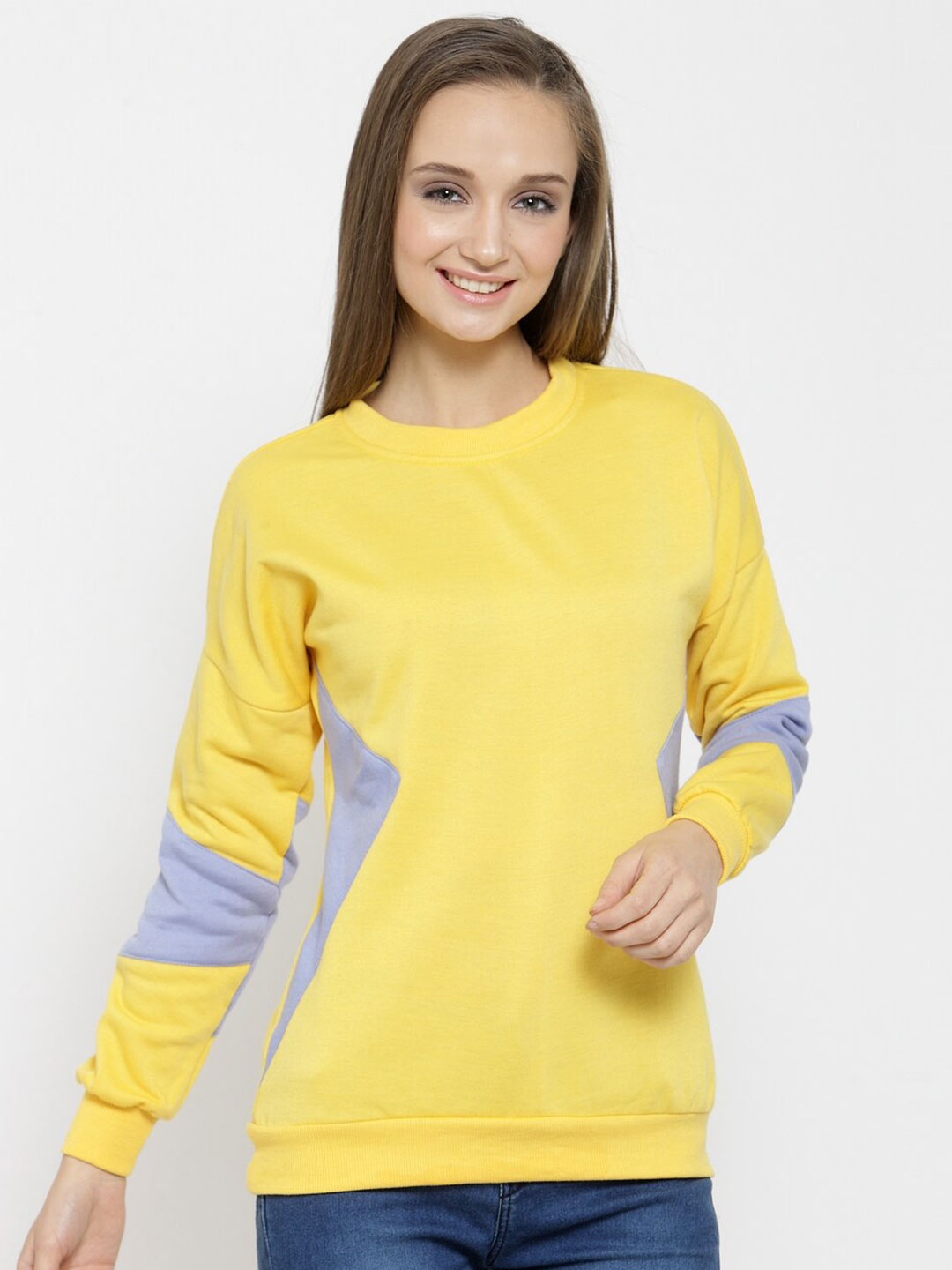 

BAESD Colourblocked Long Sleeves Fleece Pullover Sweatshirt, Yellow