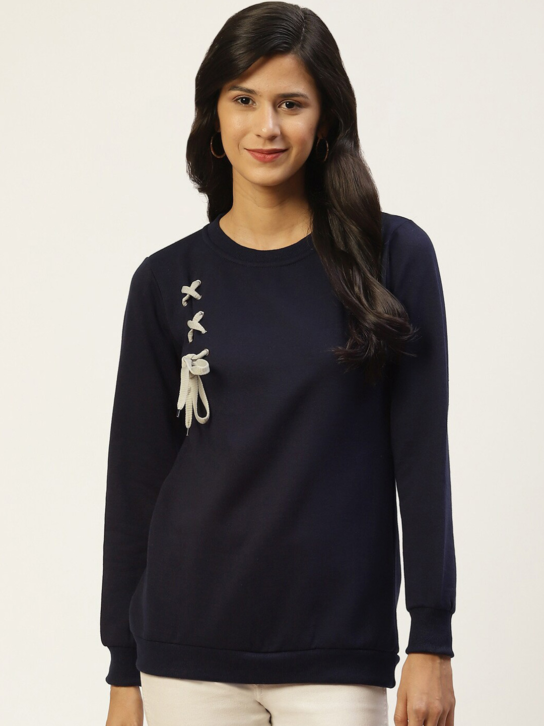 

BAESD Lace Inserts Detailed Fleece Sweatshirt, Navy blue