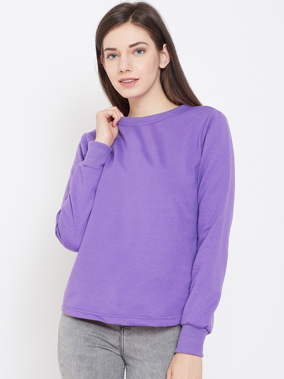 

BAESD Round Neck Long Sleeves Fleece Pullover, Violet