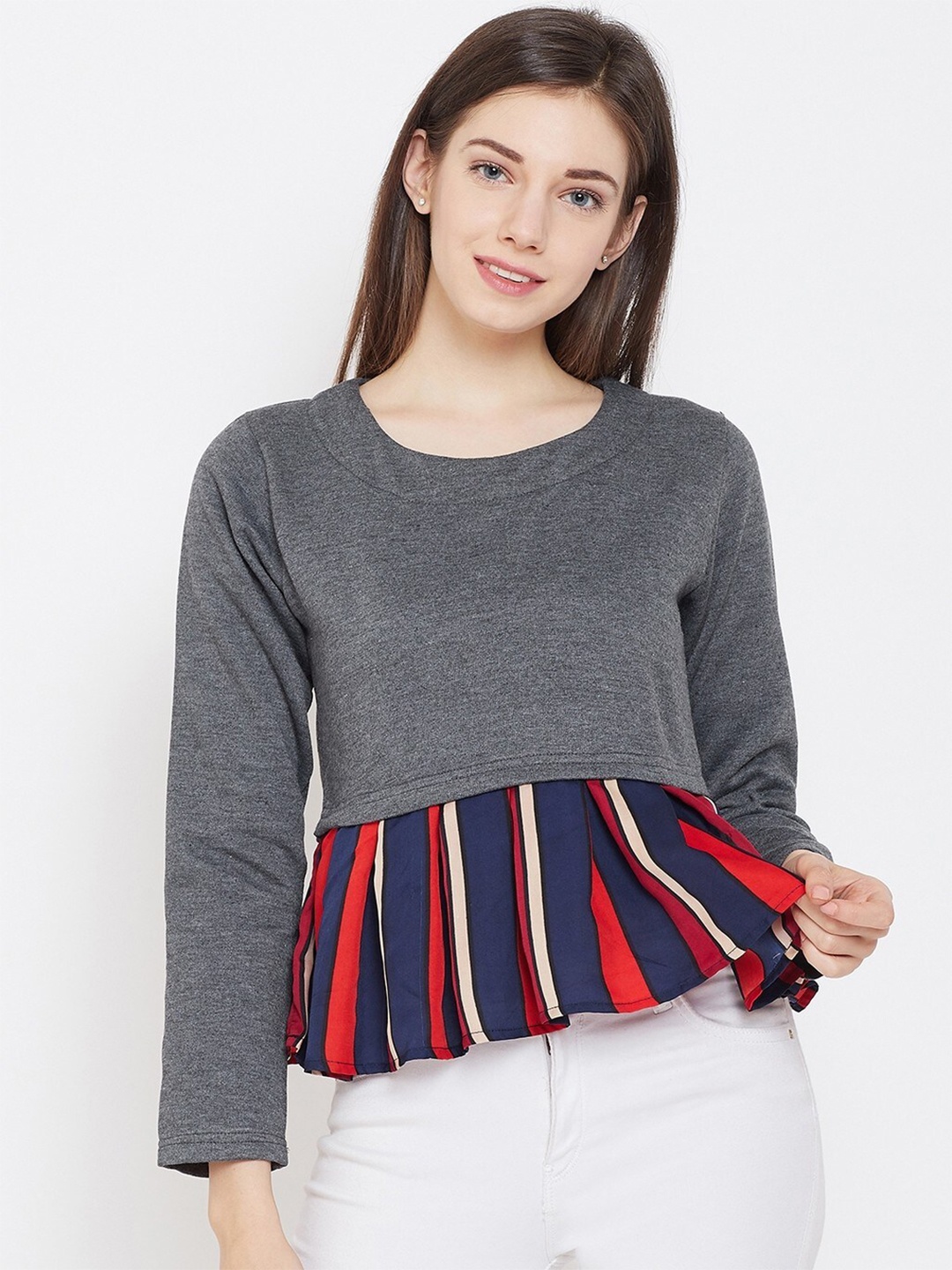 

BAESD Round Neck Fleece Crop Pullover, Grey