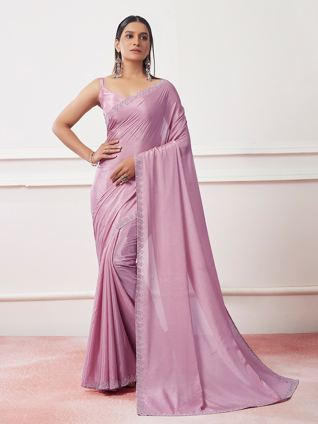 

Kalista Lavender Embellished Beads & Stones Satin Saree
