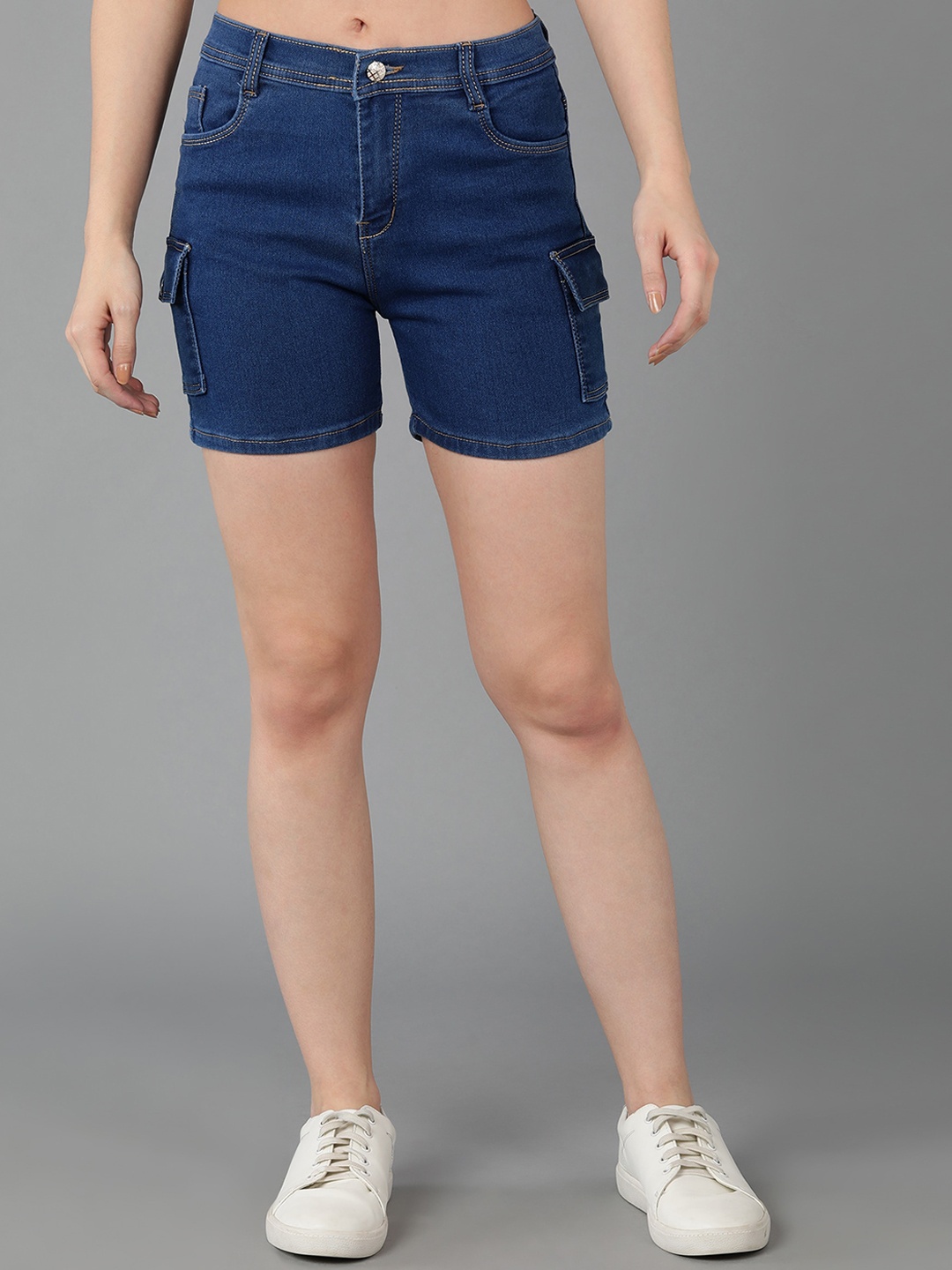 

A-Okay Women Slim Fit High-Rise Denim Shorts, Blue