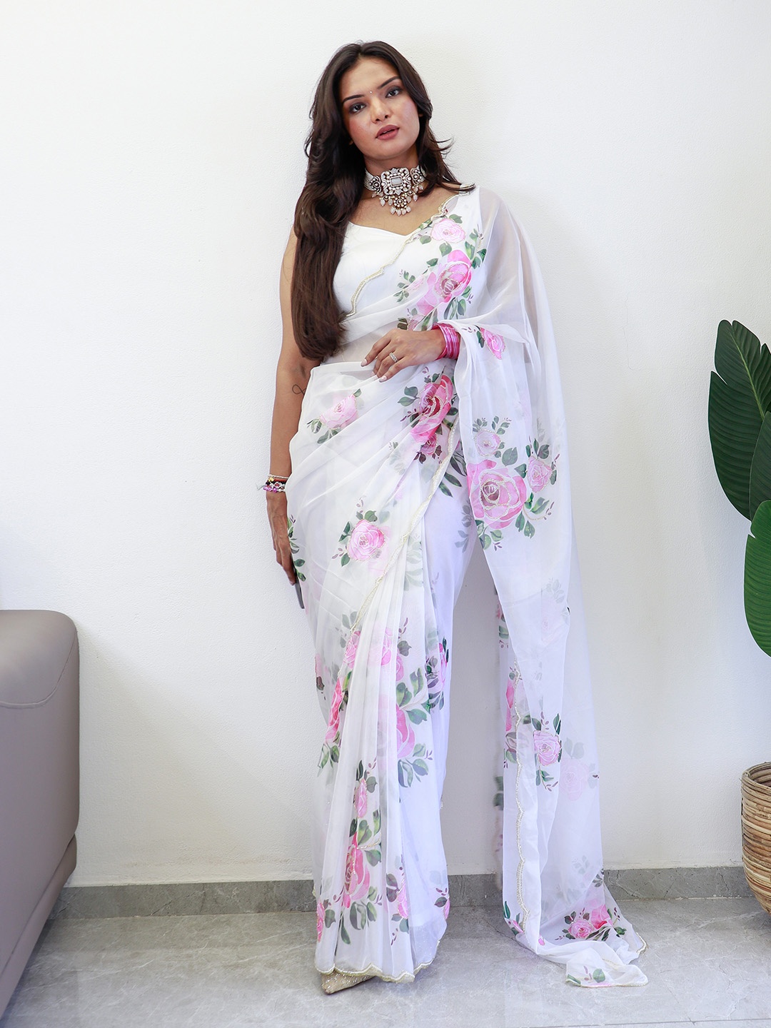 

Anouk Floral Printed Organza Saree, White