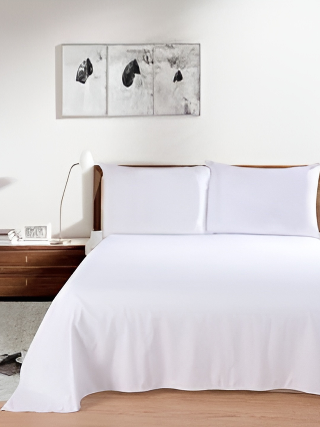 

Sanjeev Textiles White Solid Cotton 300 TC King Bedsheet with 2 Pillow Covers