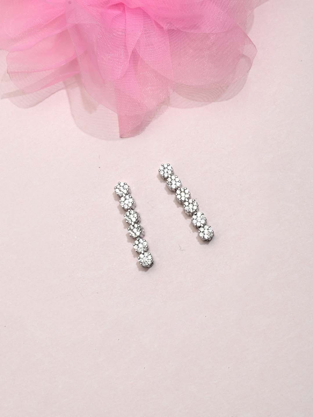 

Zavya Women Rhodium-Plated CZ Studded Sterling Silver Geometric Drop Earrings