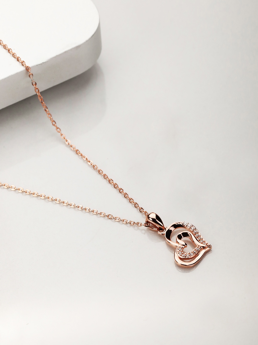 

Zavya Women Sterling Silver CZ Studded Rose Gold-Plated Necklace
