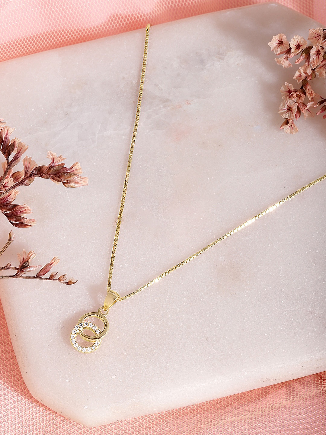 

Zavya 925 Pure Sterling Silver Gold-Plated CZ-Studded Pendant with Chain