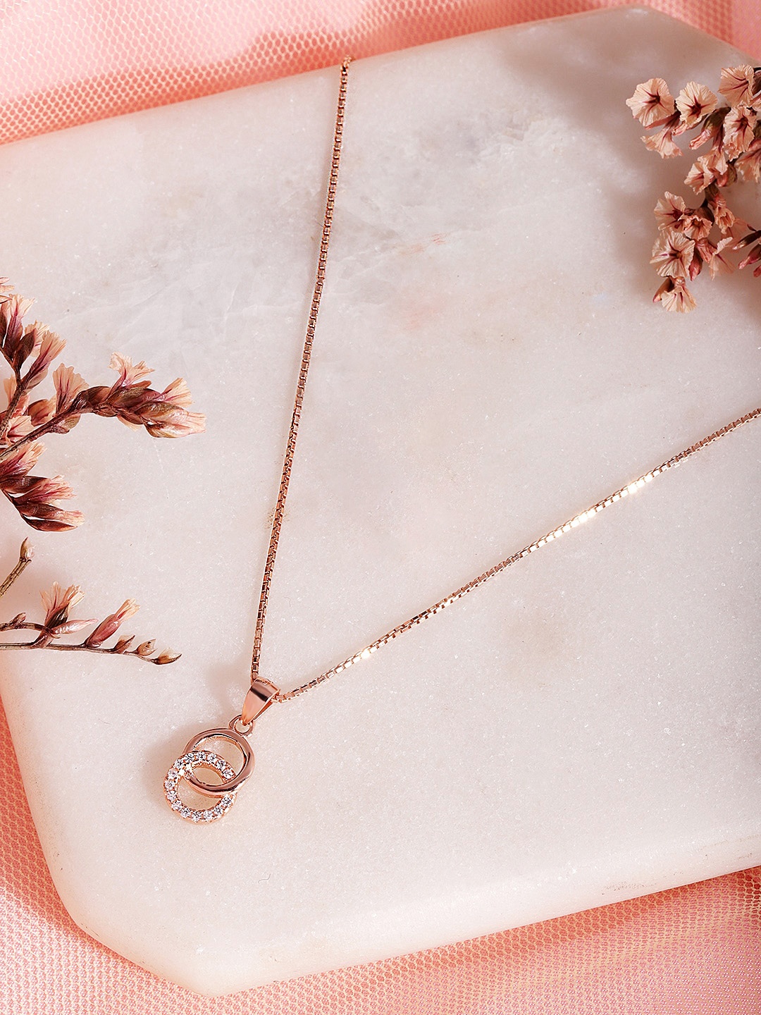 

Zavya 925 Pure Sterling Silver Rose Gold-Plated CZ-Studded Pendant with Chain