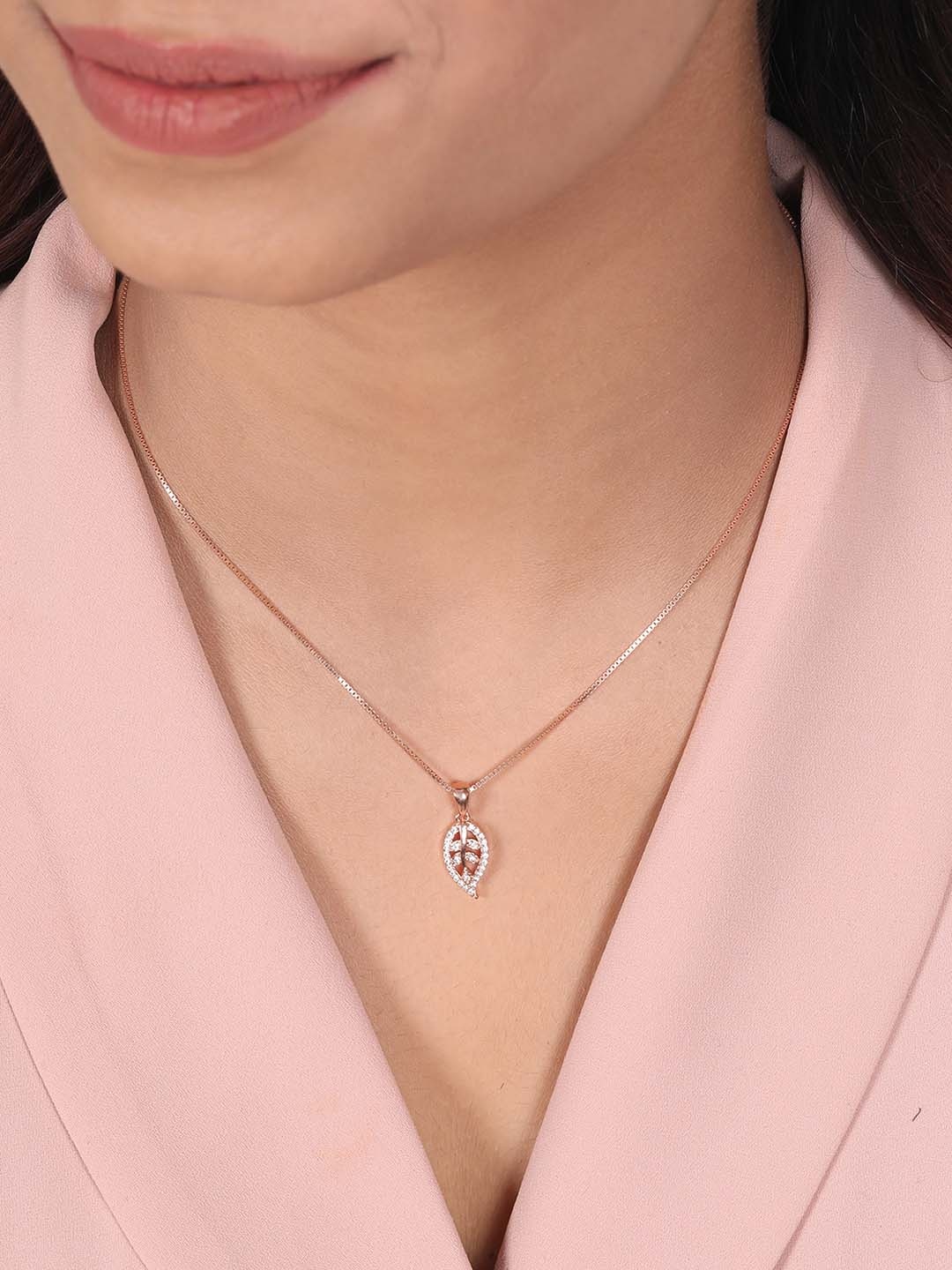 

Zavya 925 Pure Sterling Silver Rose Gold-Plated CZ-Studded Pendant with Chain